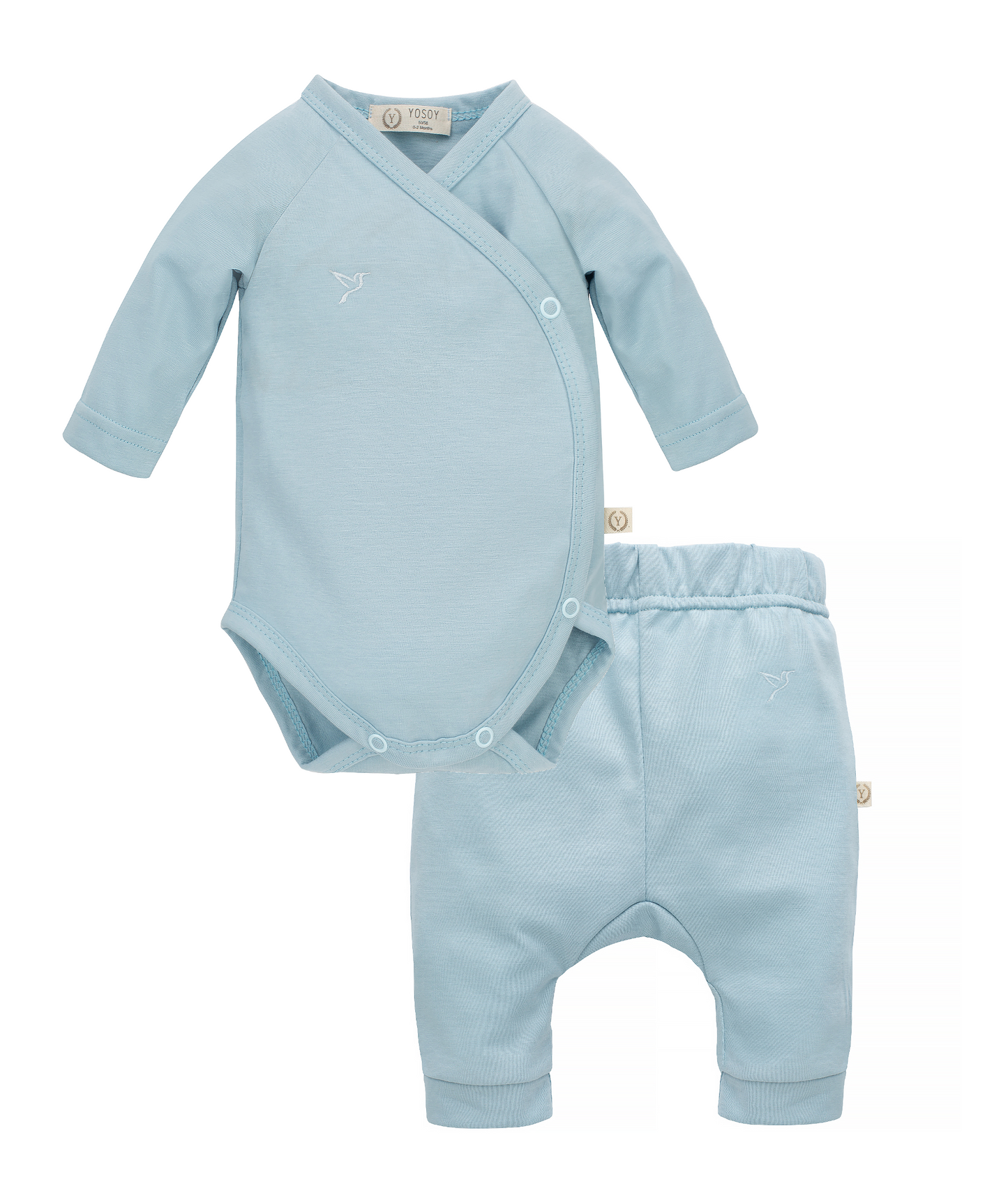 Long Sleeve Kimono Bodysuit and Pants, 2-Piece Set - BLUE SKY