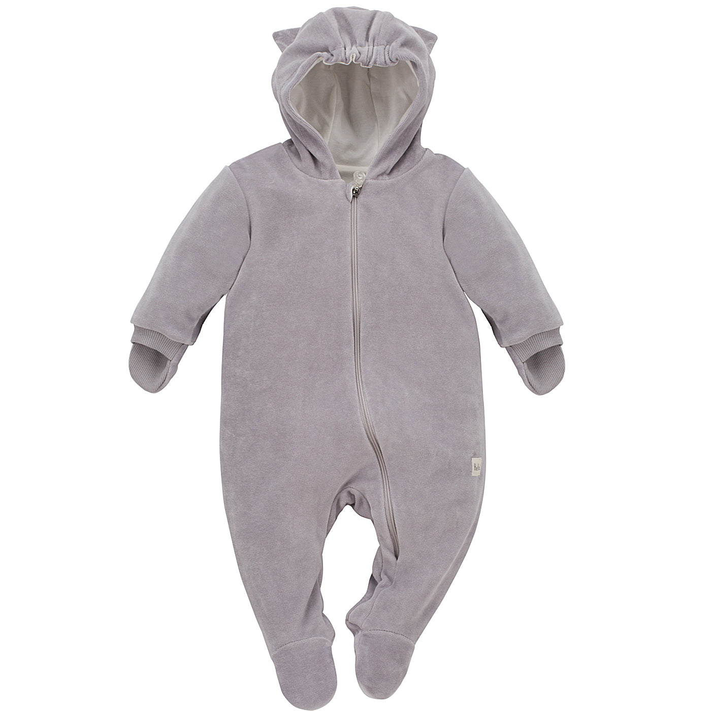 Hello Gray Velour Zip-Up Pramsuit