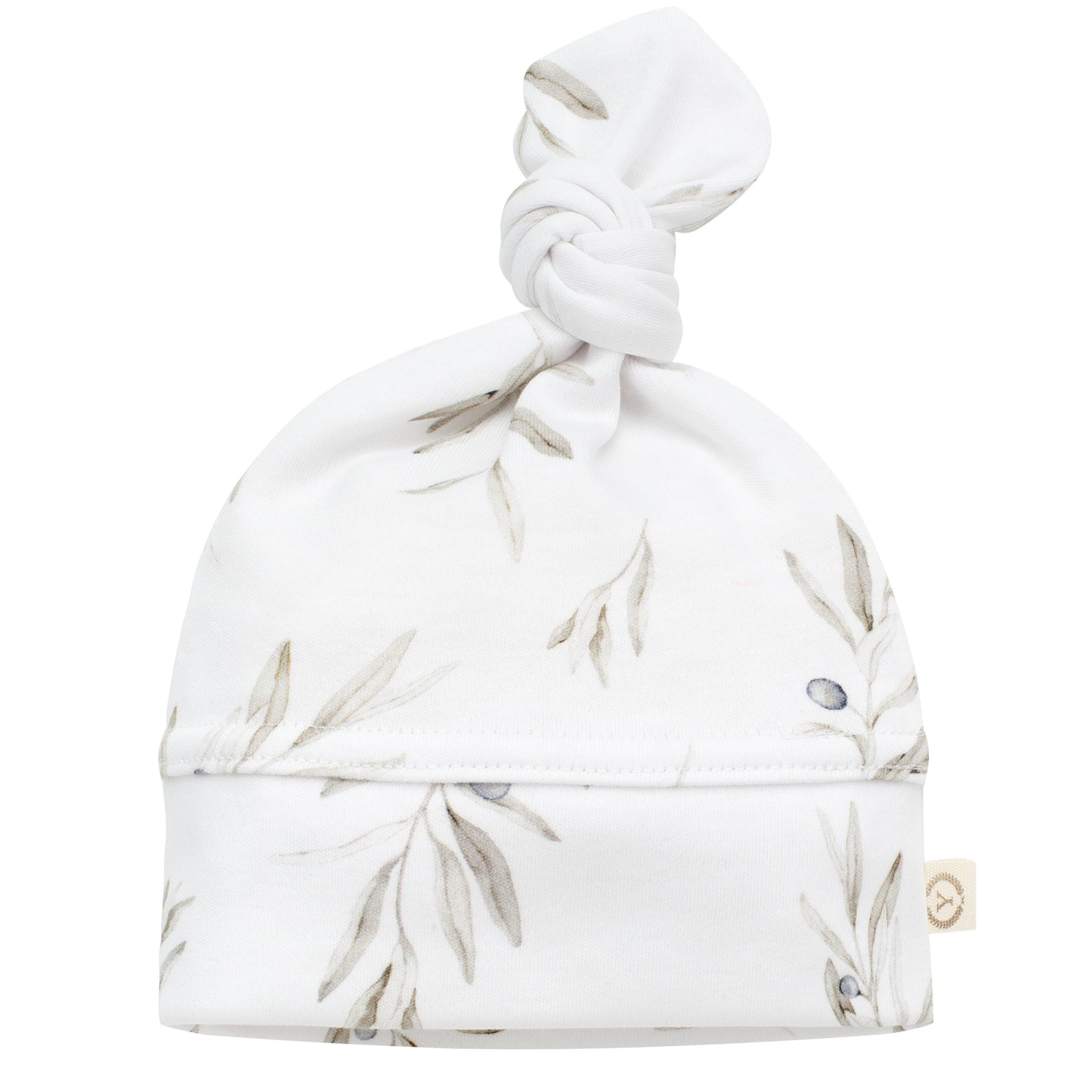 Top Knot Baby Hat OLIVE LEAVES