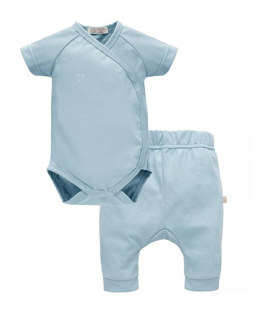 Short Sleeve Kimono Bodysuit and Pants, 2-Piece Set - BLUE SKY