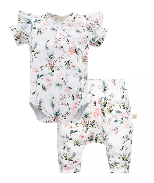 Ruffle Short Sleeve Bodysuit and Pants, 2-Piece Set - SECRET GARDEN