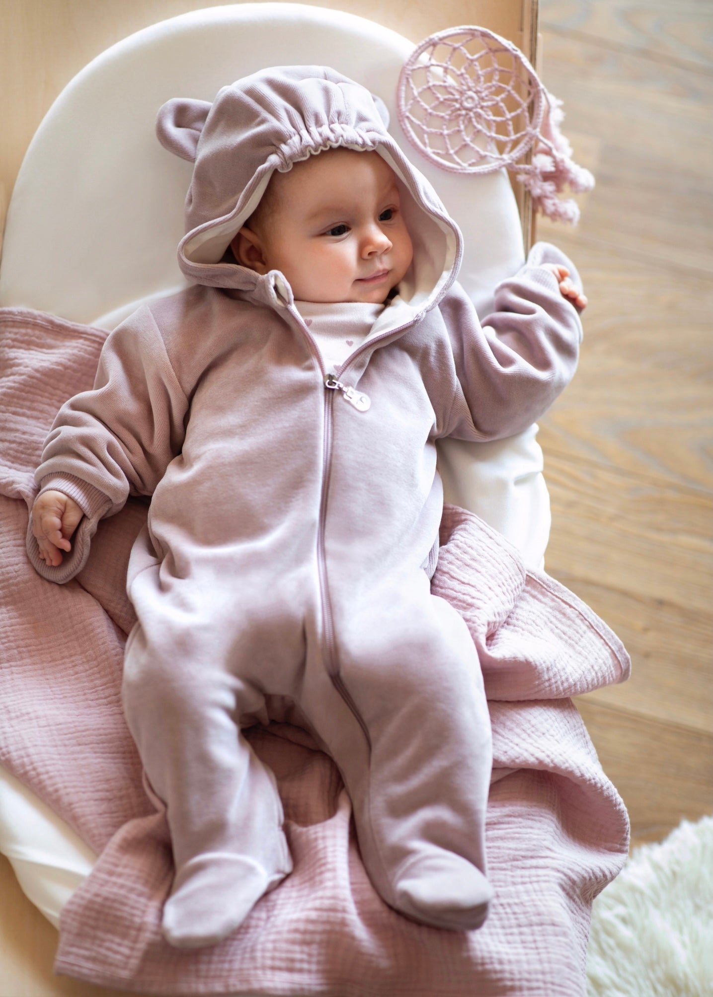 Hello Pink Velour Zip-Up Pramsuit