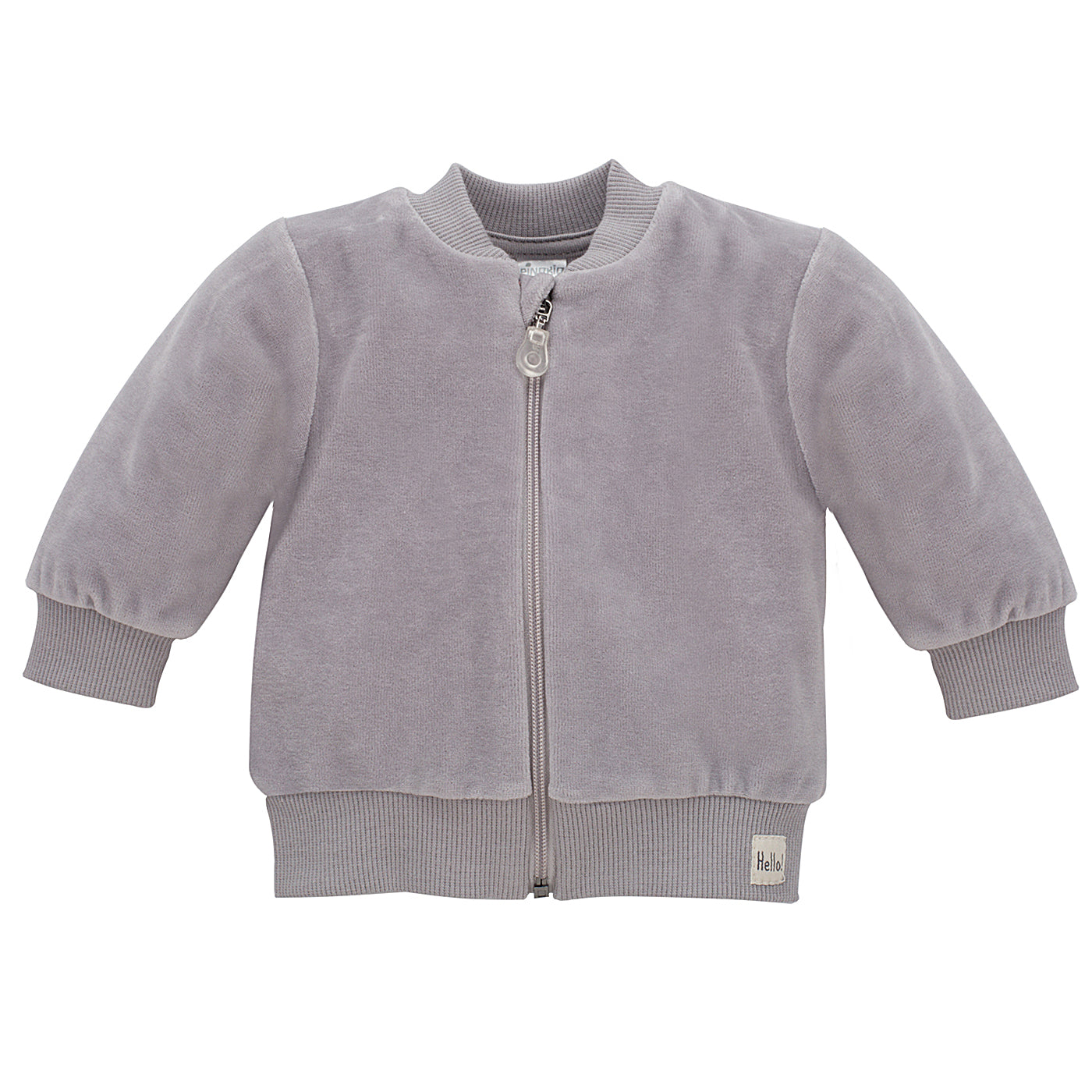 Hello Gray Velour Zip-Up Sweatshirt